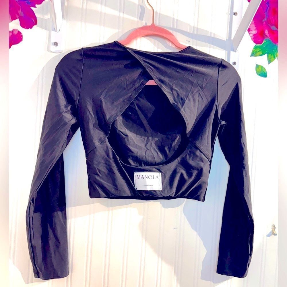 Manola Elegant Black Long Sleeve Women's Top‎ Sz S - Picture 3 of 6